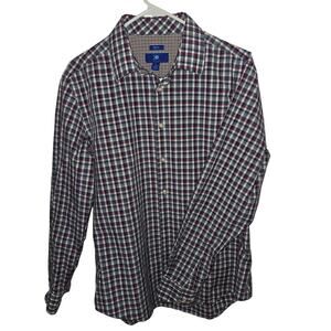 Egara Size Large Men's Non-Iron Red Blue Slim Button Down Shirt